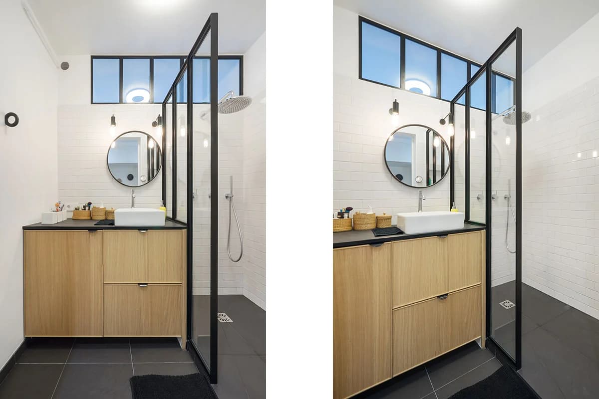 Petite salle d'eau avec douche dans un appartement du 18e arrondissement